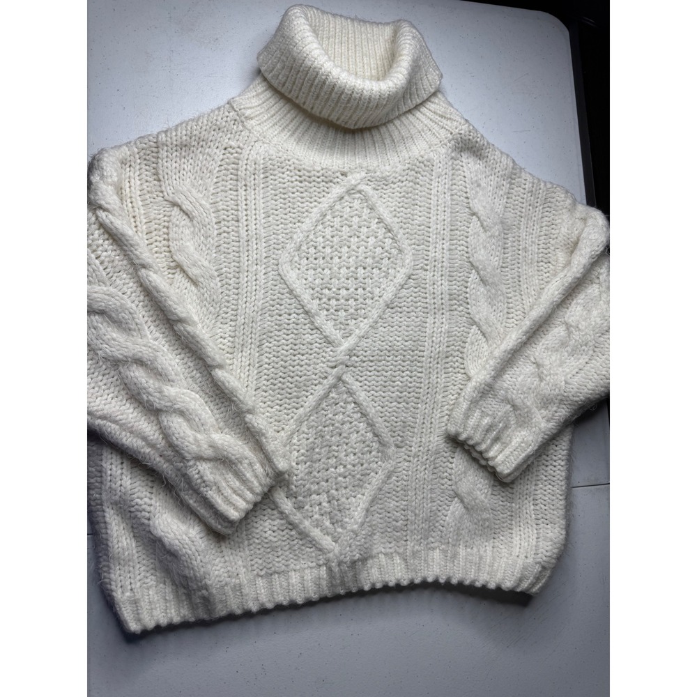 The Impeccable Pig Cream Cable Knit Turtleneck Sweater LT30194 Ivory M/L